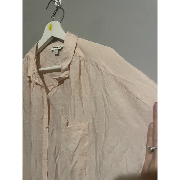 Whistles‎ Blouse Size Large Pale Pink Lightweight Top Collared V Neck Pocket - Picture 5 of 8